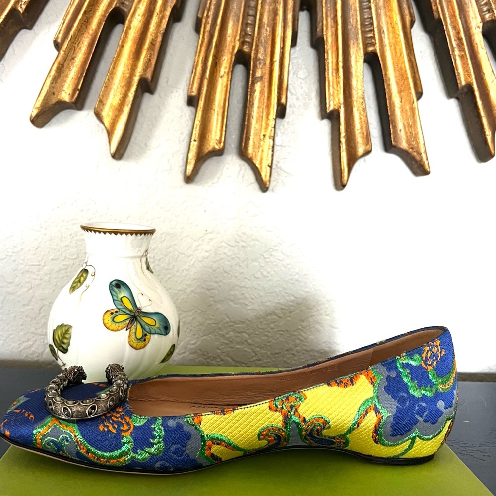 Gucci Dionysus Floral Brocade Ballet Flats In Lime - Size 36 1/2 - Picture 9 of 15